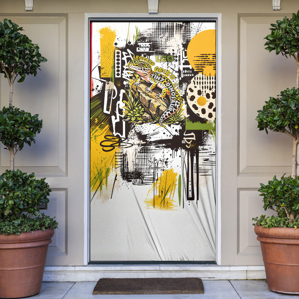 Leopard Gecko Door Cover Tiny Dinosaur Department Funny Pest Control Graffiti