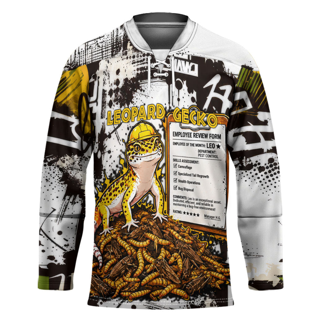Leopard Gecko Hockey Jersey Tiny Dinosaur Department Funny Pest Control Graffiti