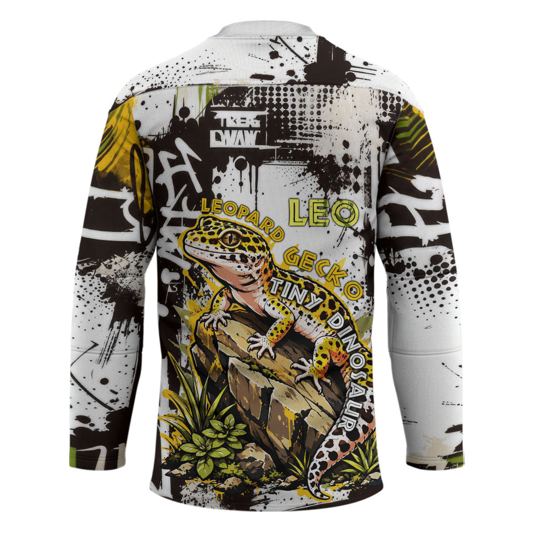 Leopard Gecko Hockey Jersey Tiny Dinosaur Department Funny Pest Control Graffiti