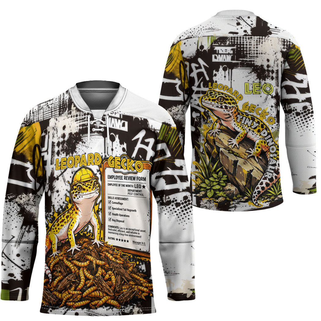 Leopard Gecko Hockey Jersey Tiny Dinosaur Department Funny Pest Control Graffiti