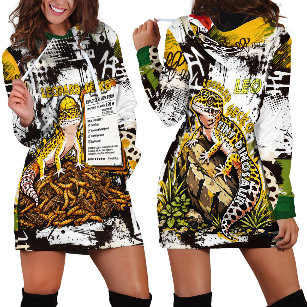 Leopard Gecko Hoodie Dress Tiny Dinosaur Department Funny Pest Control Graffiti