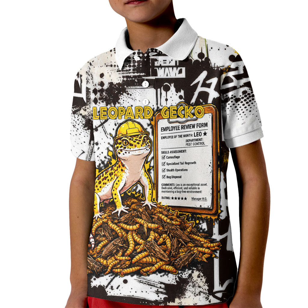 Leopard Gecko Kid Polo Shirt Tiny Dinosaur Department Funny Pest Control Graffiti
