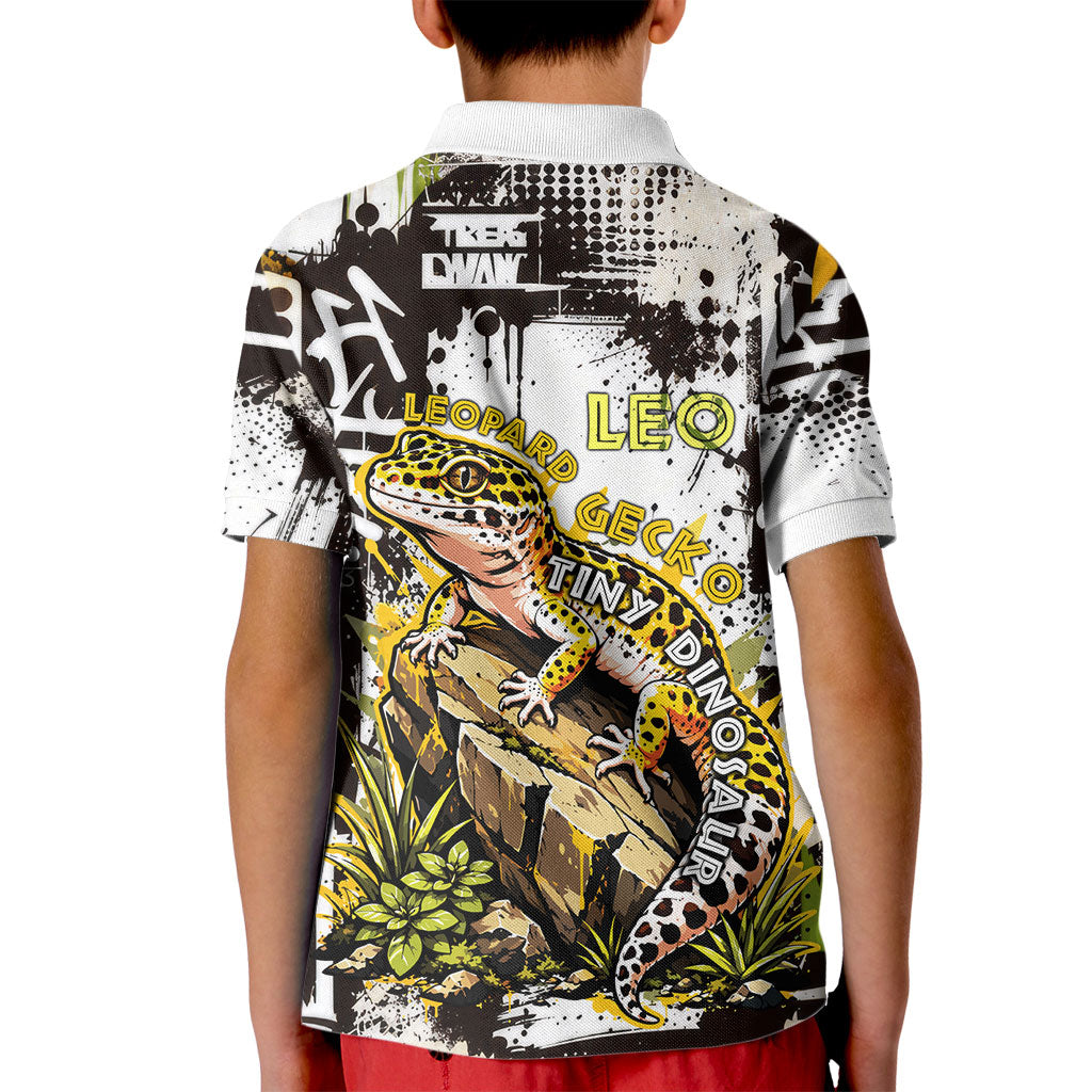 Leopard Gecko Kid Polo Shirt Tiny Dinosaur Department Funny Pest Control Graffiti