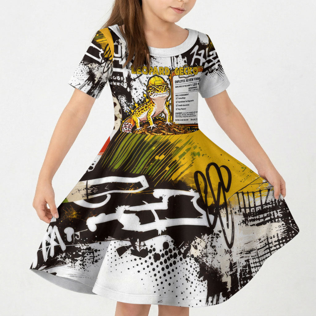 Leopard Gecko Kid Short Sleeve Dress Tiny Dinosaur Department Funny Pest Control Graffiti