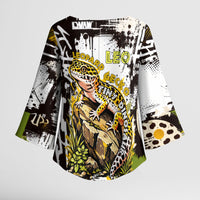 Leopard Gecko Kimono Sleeve Blouse Tiny Dinosaur Department Funny Pest Control Graffiti