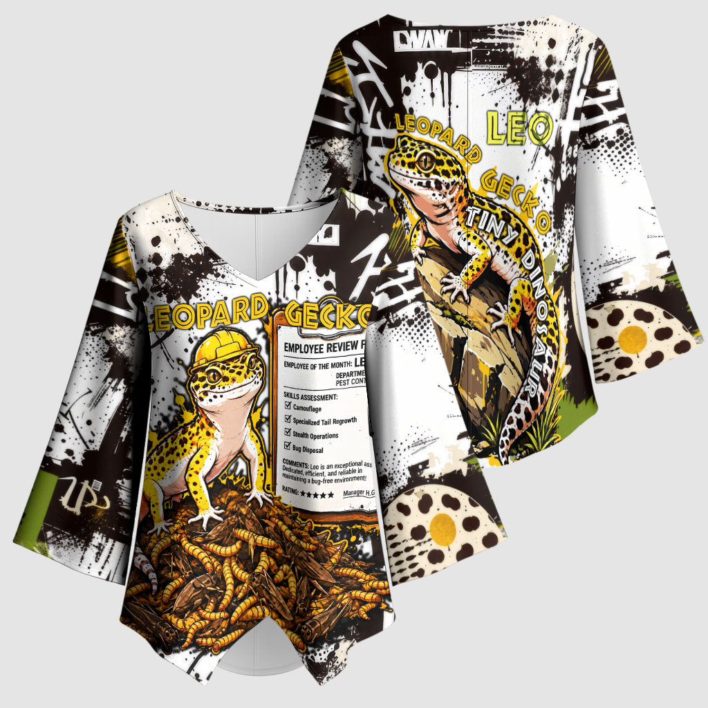 Leopard Gecko Kimono Sleeve Blouse Tiny Dinosaur Department Funny Pest Control Graffiti