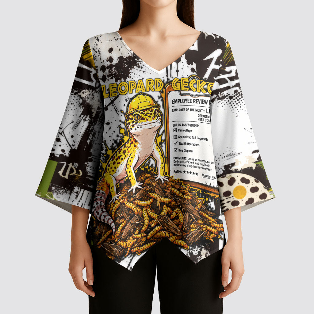 Leopard Gecko Kimono Sleeve Blouse Tiny Dinosaur Department Funny Pest Control Graffiti
