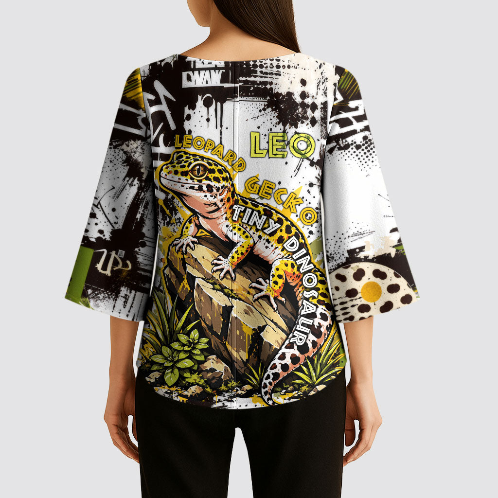 Leopard Gecko Kimono Sleeve Blouse Tiny Dinosaur Department Funny Pest Control Graffiti
