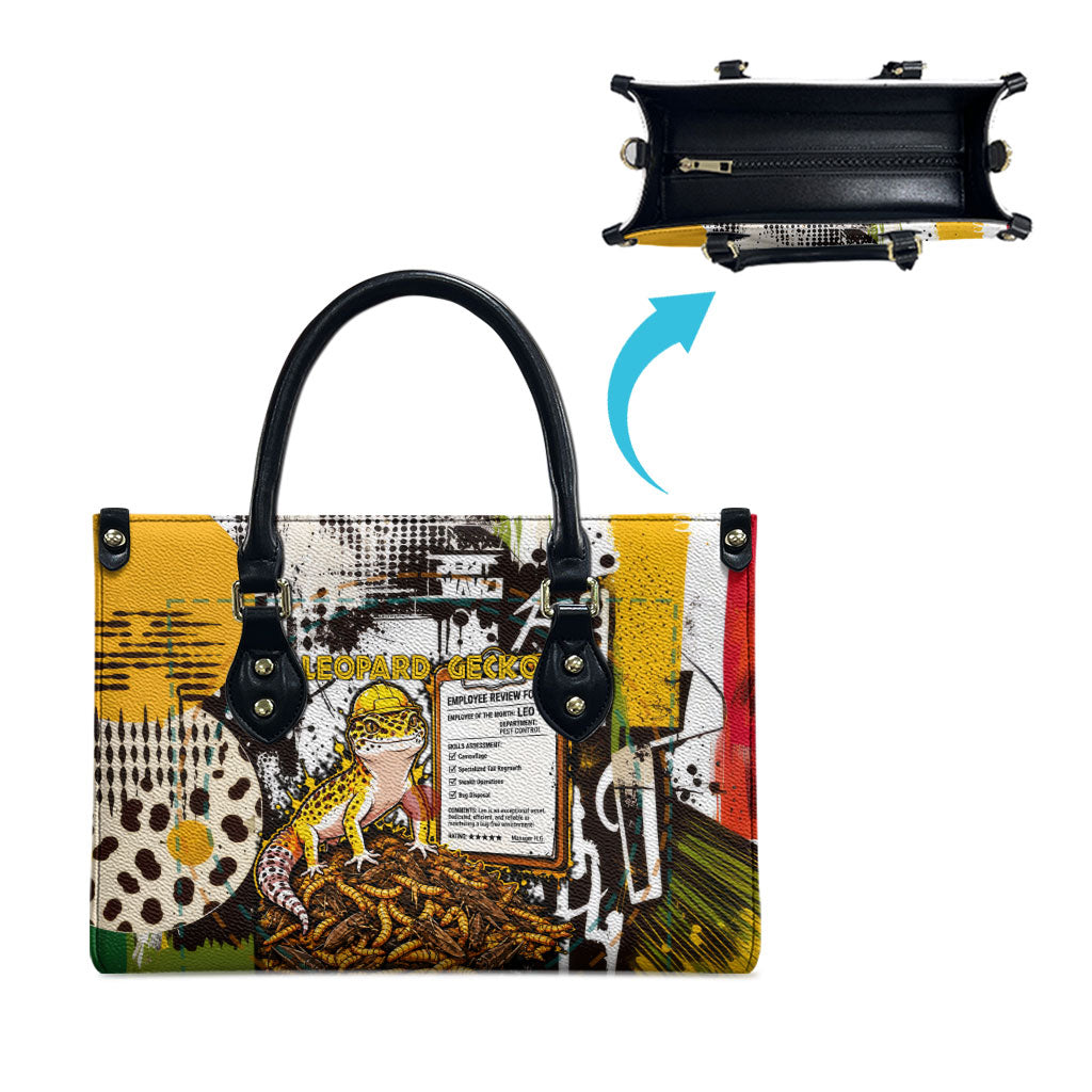 Leopard Gecko Leather Bag Tiny Dinosaur Department Funny Pest Control Graffiti