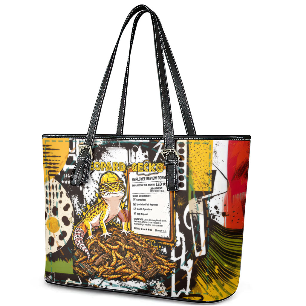 Leopard Gecko Leather Tote Bag Tiny Dinosaur Department Funny Pest Control Graffiti