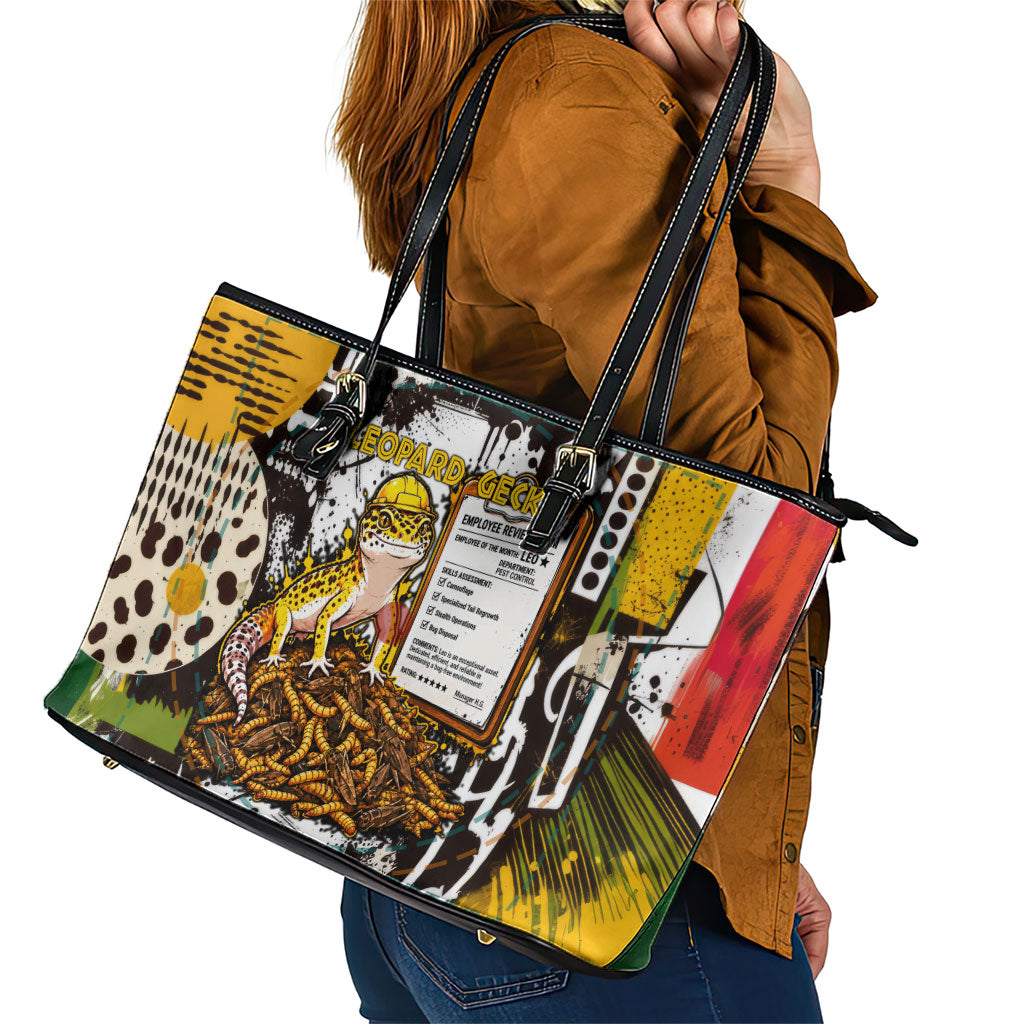 Leopard Gecko Leather Tote Bag Tiny Dinosaur Department Funny Pest Control Graffiti