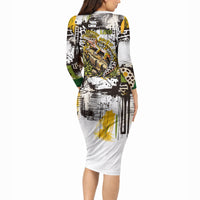Leopard Gecko Long Sleeve Bodycon Dress Tiny Dinosaur Department Funny Pest Control Graffiti