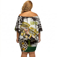 Leopard Gecko Off Shoulder Short Dress Tiny Dinosaur Department Funny Pest Control Graffiti