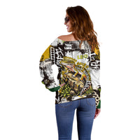 Leopard Gecko Off Shoulder Sweater Tiny Dinosaur Department Funny Pest Control Graffiti