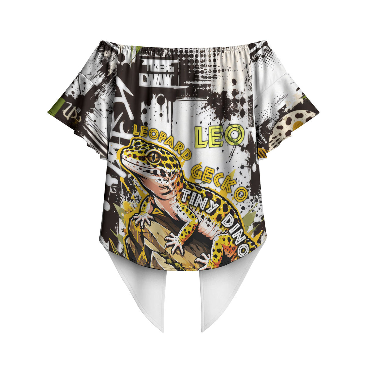 Leopard Gecko Off Shoulder Wrap Waist Top Tiny Dinosaur Department Funny Pest Control Graffiti