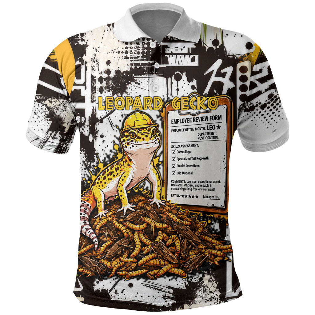 Leopard Gecko Polo Shirt Tiny Dinosaur Department Funny Pest Control Graffiti