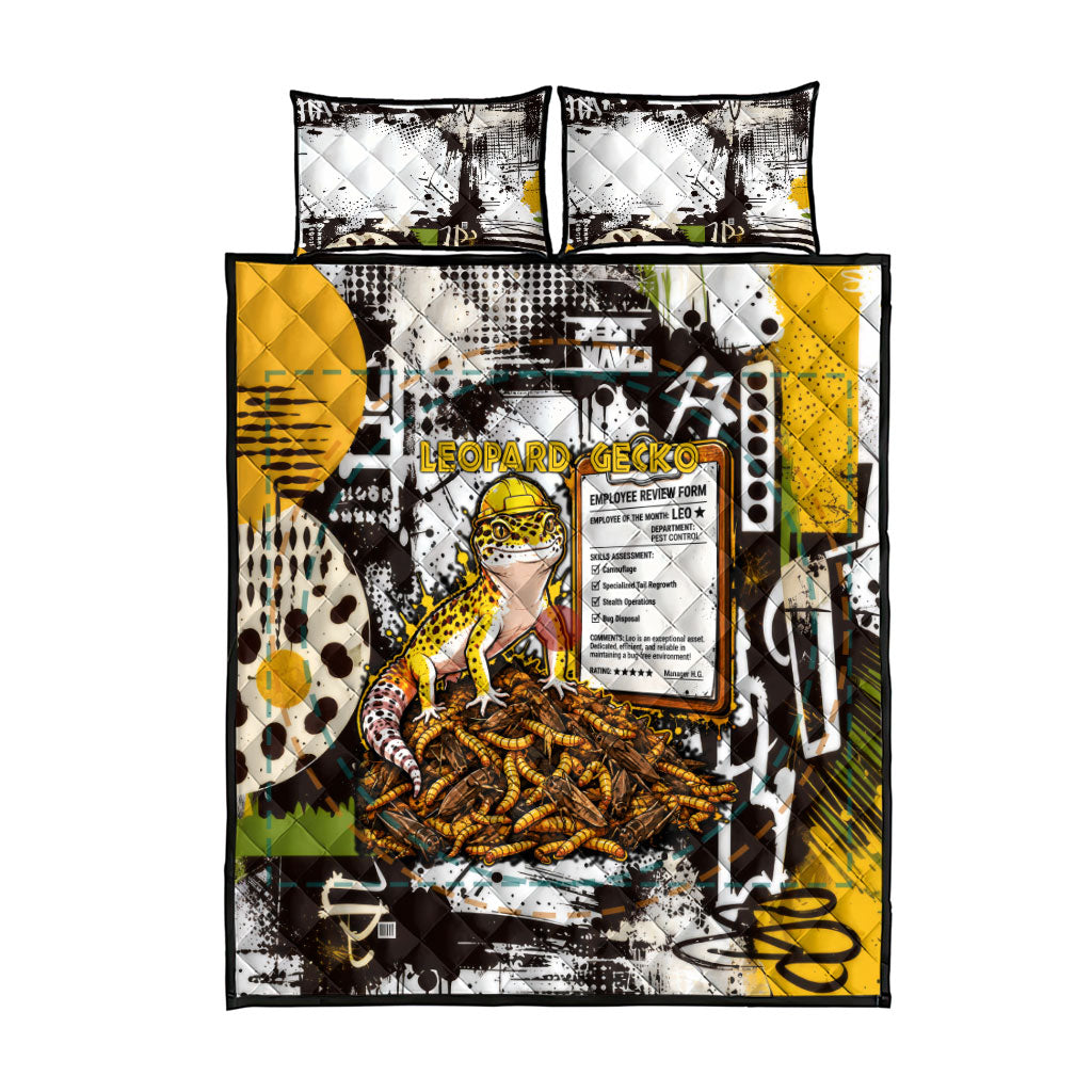 Leopard Gecko Quilt Bed Set Tiny Dinosaur Department Funny Pest Control Graffiti