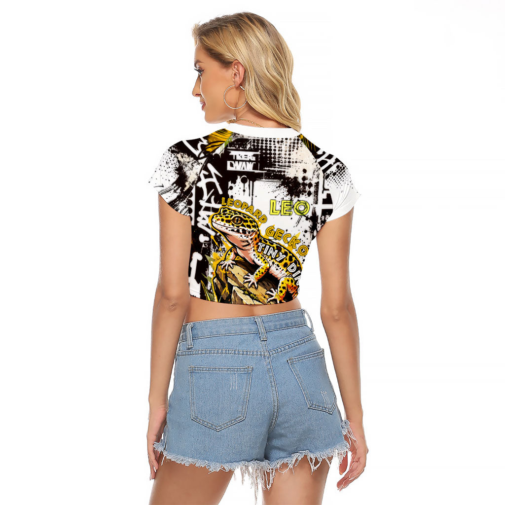 Leopard Gecko Raglan Cropped T Shirt Tiny Dinosaur Department Funny Pest Control Graffiti