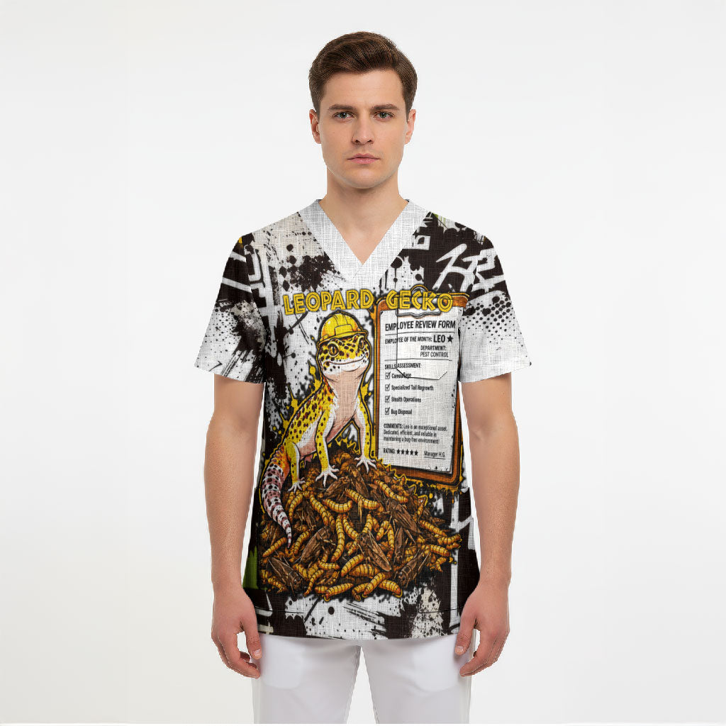 Leopard Gecko Scrub Top Tiny Dinosaur Department Funny Pest Control Graffiti