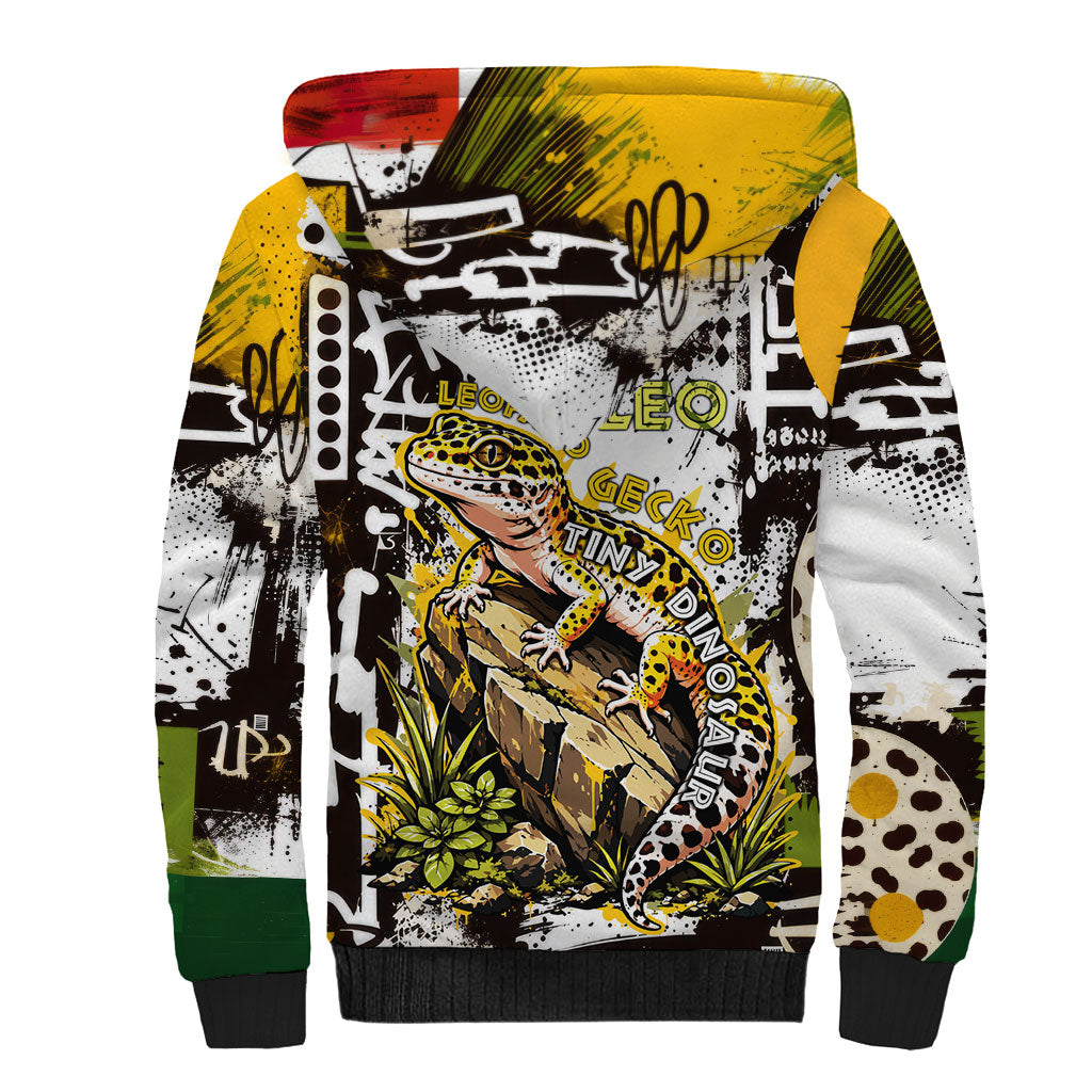 Leopard Gecko Sherpa Hoodie Tiny Dinosaur Department Funny Pest Control Graffiti