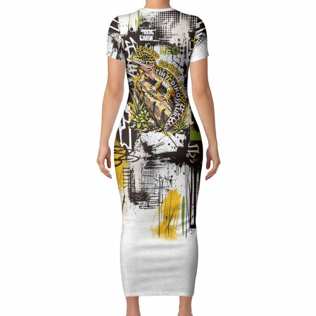 Leopard Gecko Short Sleeve Bodycon Dress Tiny Dinosaur Department Funny Pest Control Graffiti