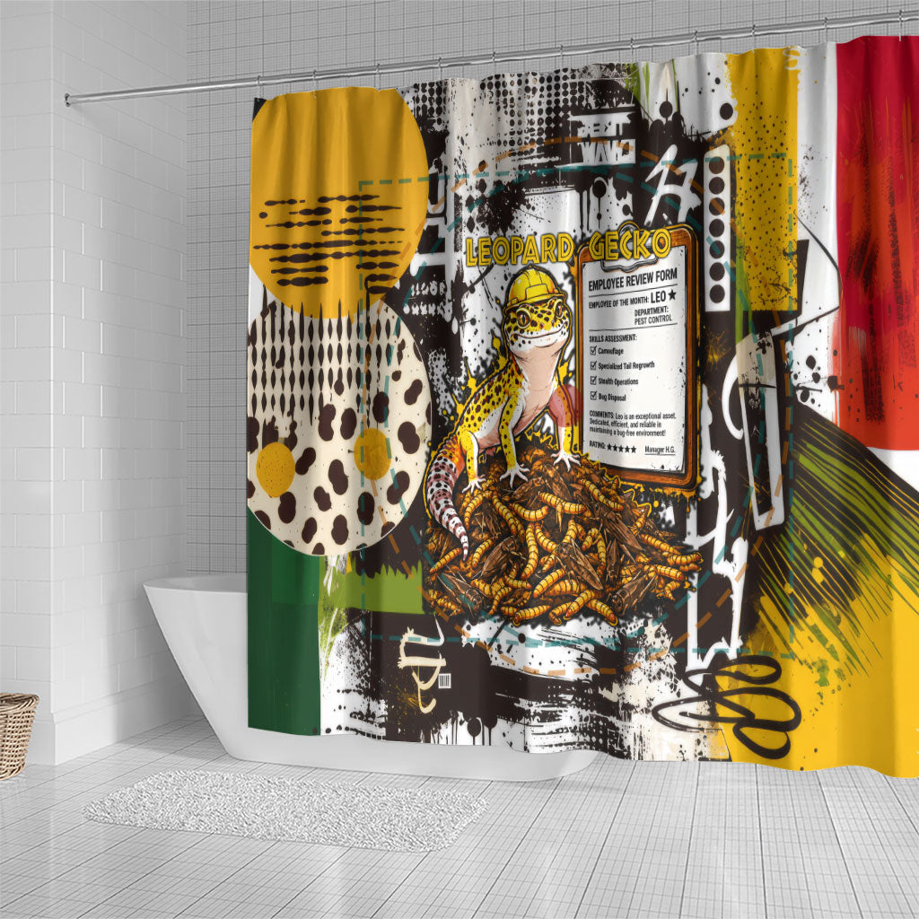 Leopard Gecko Shower Curtain Tiny Dinosaur Department Funny Pest Control Graffiti