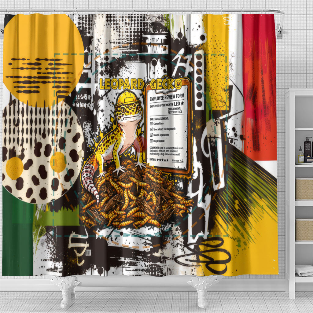 Leopard Gecko Shower Curtain Tiny Dinosaur Department Funny Pest Control Graffiti