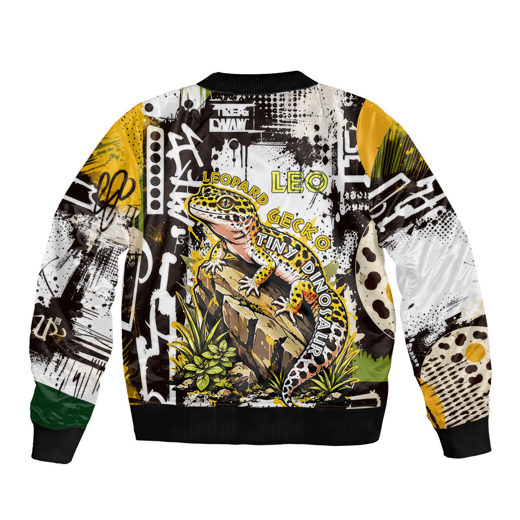 Leopard Gecko Sleeve Zip Bomber Jacket Tiny Dinosaur Department Funny Pest Control Graffiti