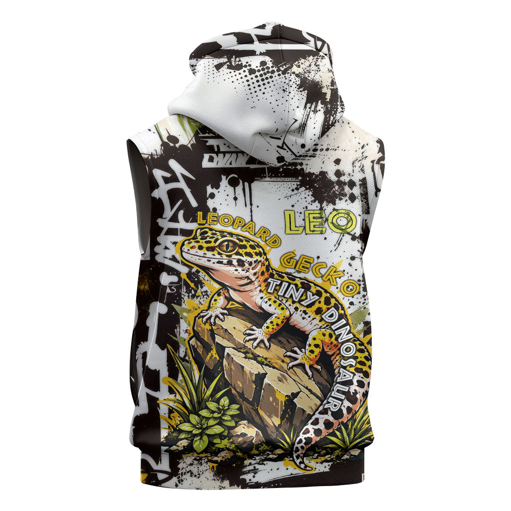 Leopard Gecko Sleeveless Hoodie Tiny Dinosaur Department Funny Pest Control Graffiti