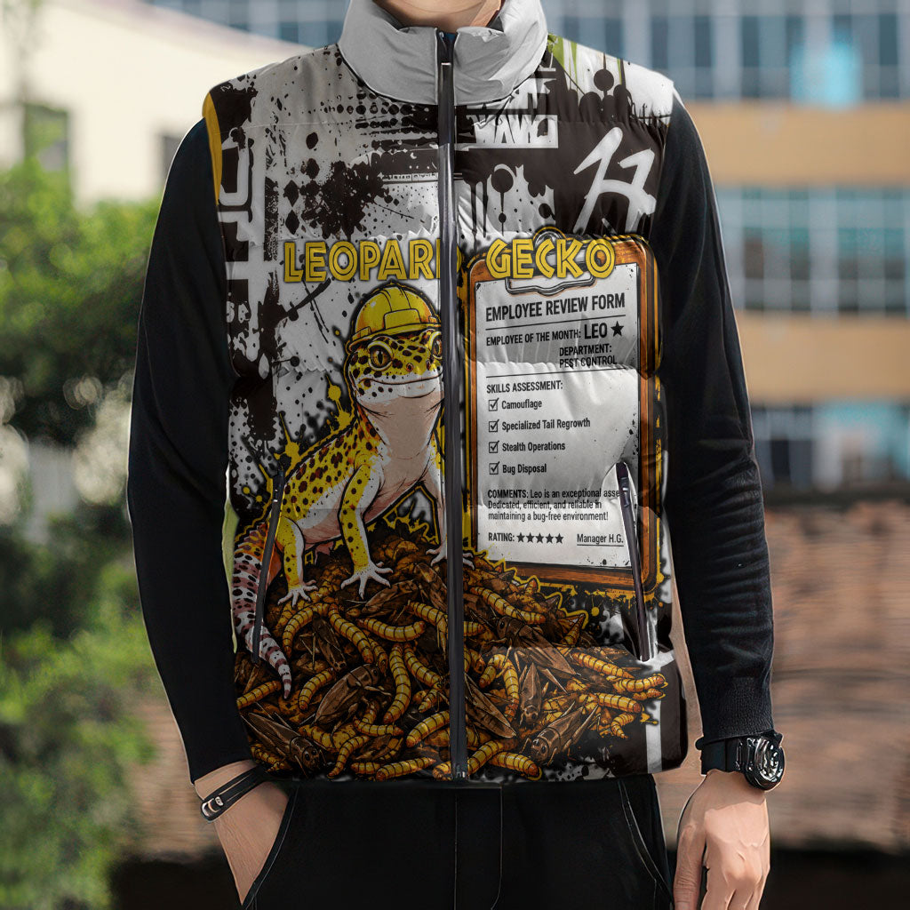 Leopard Gecko Sleeveless Puffer Jacket Tiny Dinosaur Department Funny Pest Control Graffiti