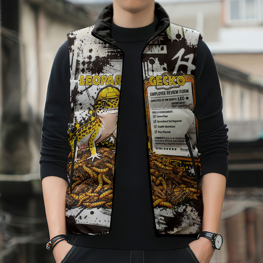 Leopard Gecko Sleeveless Puffer Jacket Tiny Dinosaur Department Funny Pest Control Graffiti