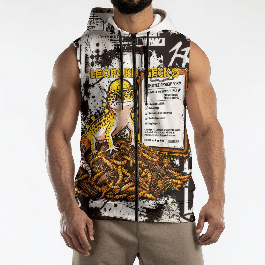 Leopard Gecko Sleeveless Zip Hoodie Tiny Dinosaur Department Funny Pest Control Graffiti