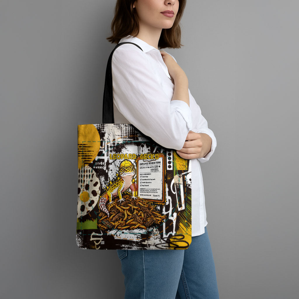 Leopard Gecko Tote Bag Tiny Dinosaur Department Funny Pest Control Graffiti