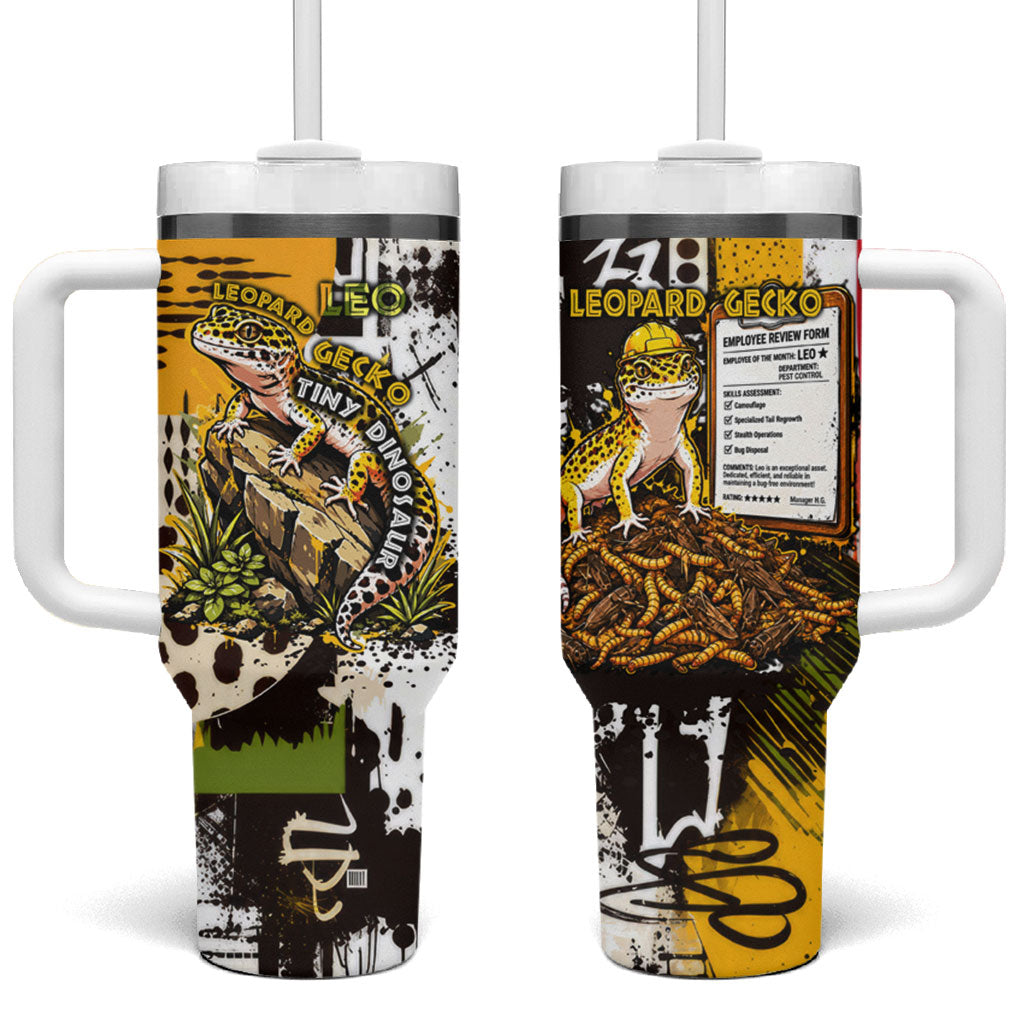 Leopard Gecko Tumbler With Handle Tiny Dinosaur Department Funny Pest Control Graffiti