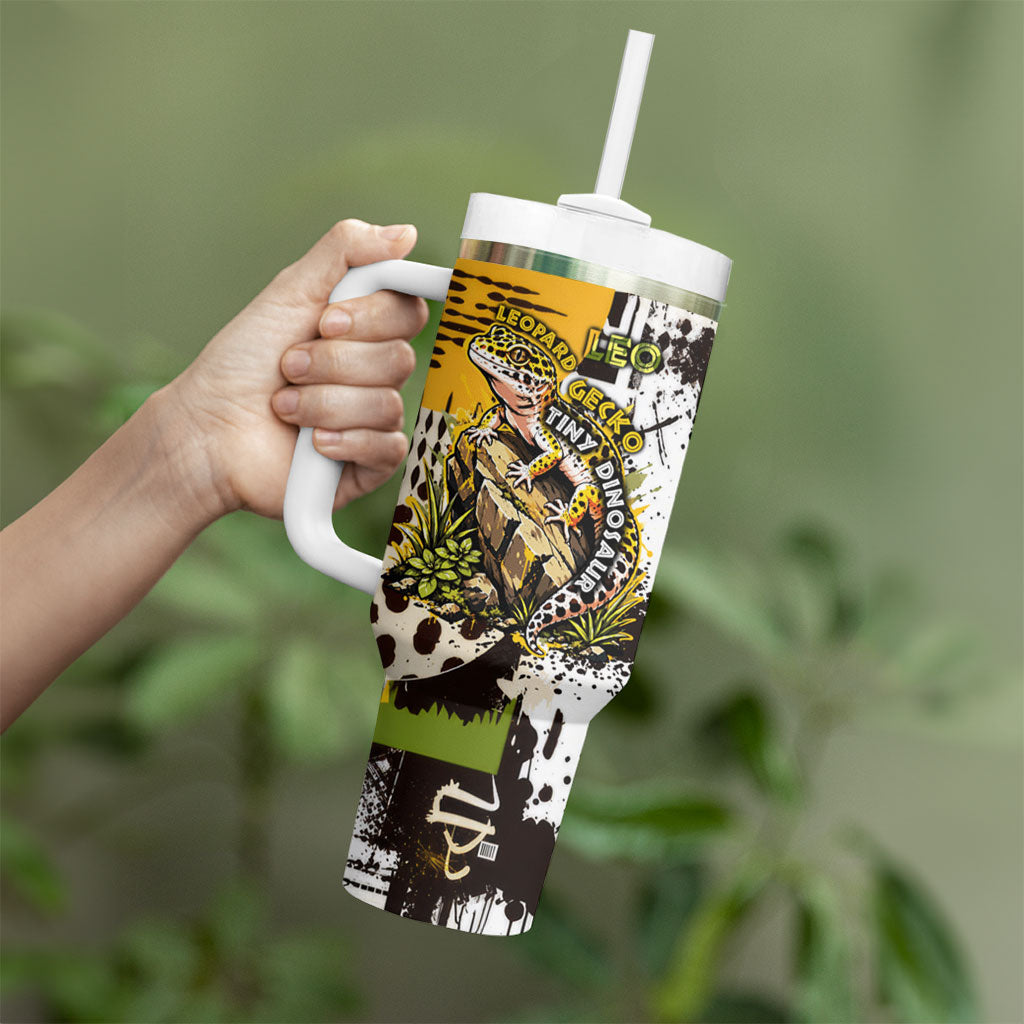 Leopard Gecko Tumbler With Handle Tiny Dinosaur Department Funny Pest Control Graffiti
