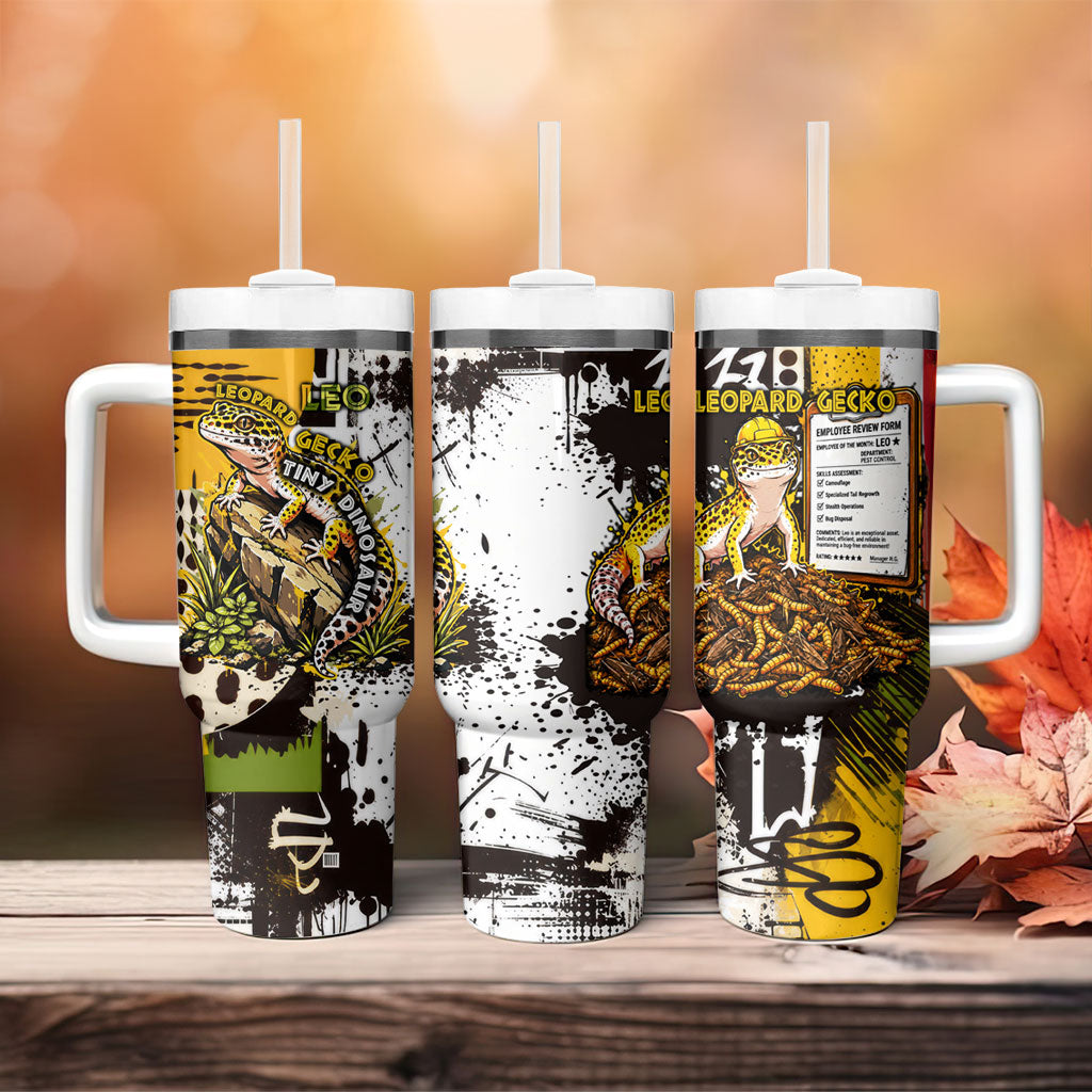 Leopard Gecko Tumbler With Handle Tiny Dinosaur Department Funny Pest Control Graffiti