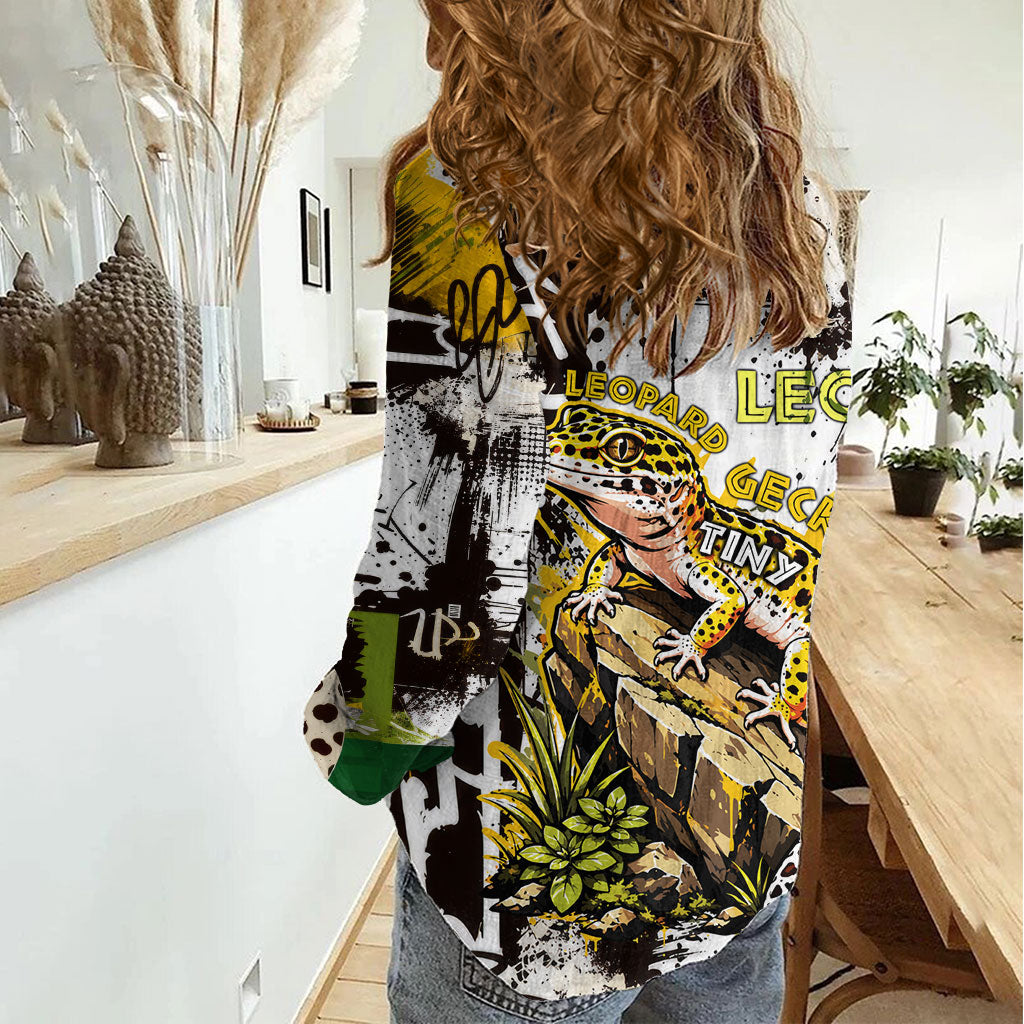 Leopard Gecko Women Casual Shirt Tiny Dinosaur Department Funny Pest Control Graffiti
