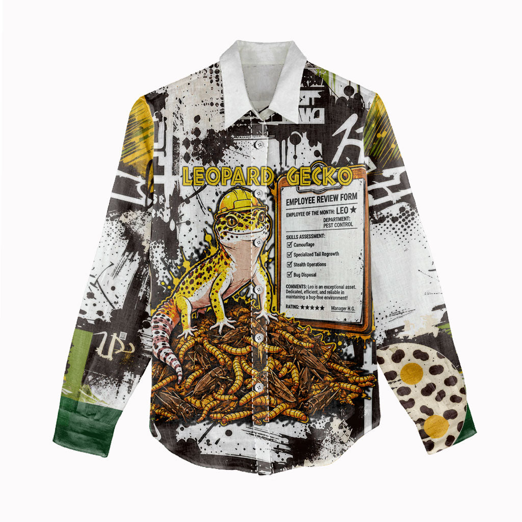 Leopard Gecko Women Casual Shirt Tiny Dinosaur Department Funny Pest Control Graffiti