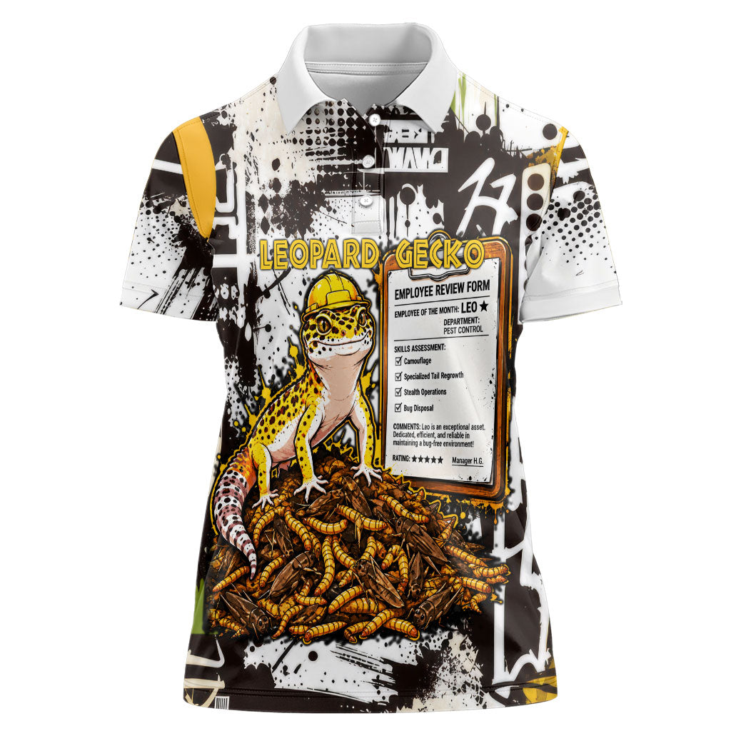 Leopard Gecko Women Polo Shirt Tiny Dinosaur Department Funny Pest Control Graffiti