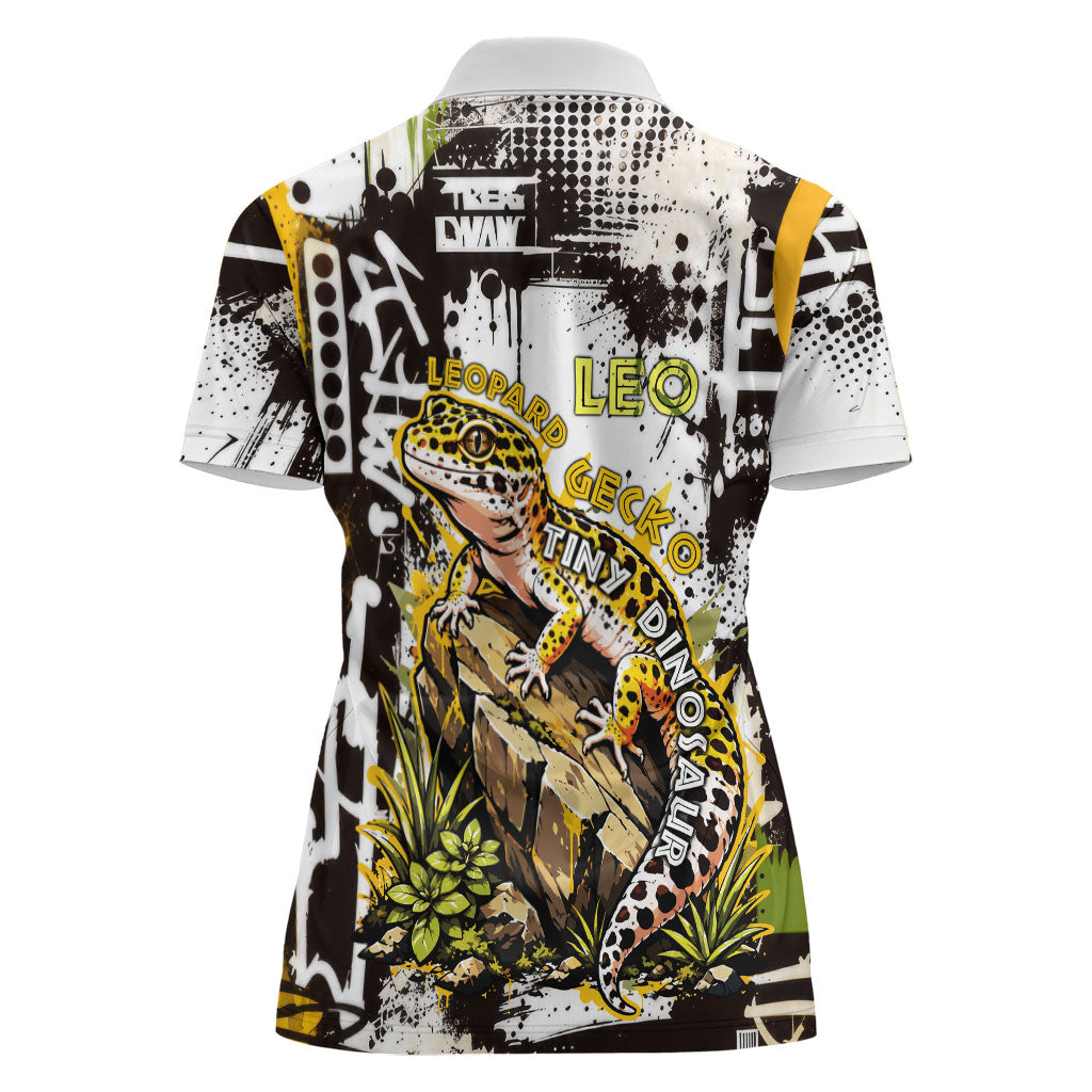 Leopard Gecko Women Polo Shirt Tiny Dinosaur Department Funny Pest Control Graffiti