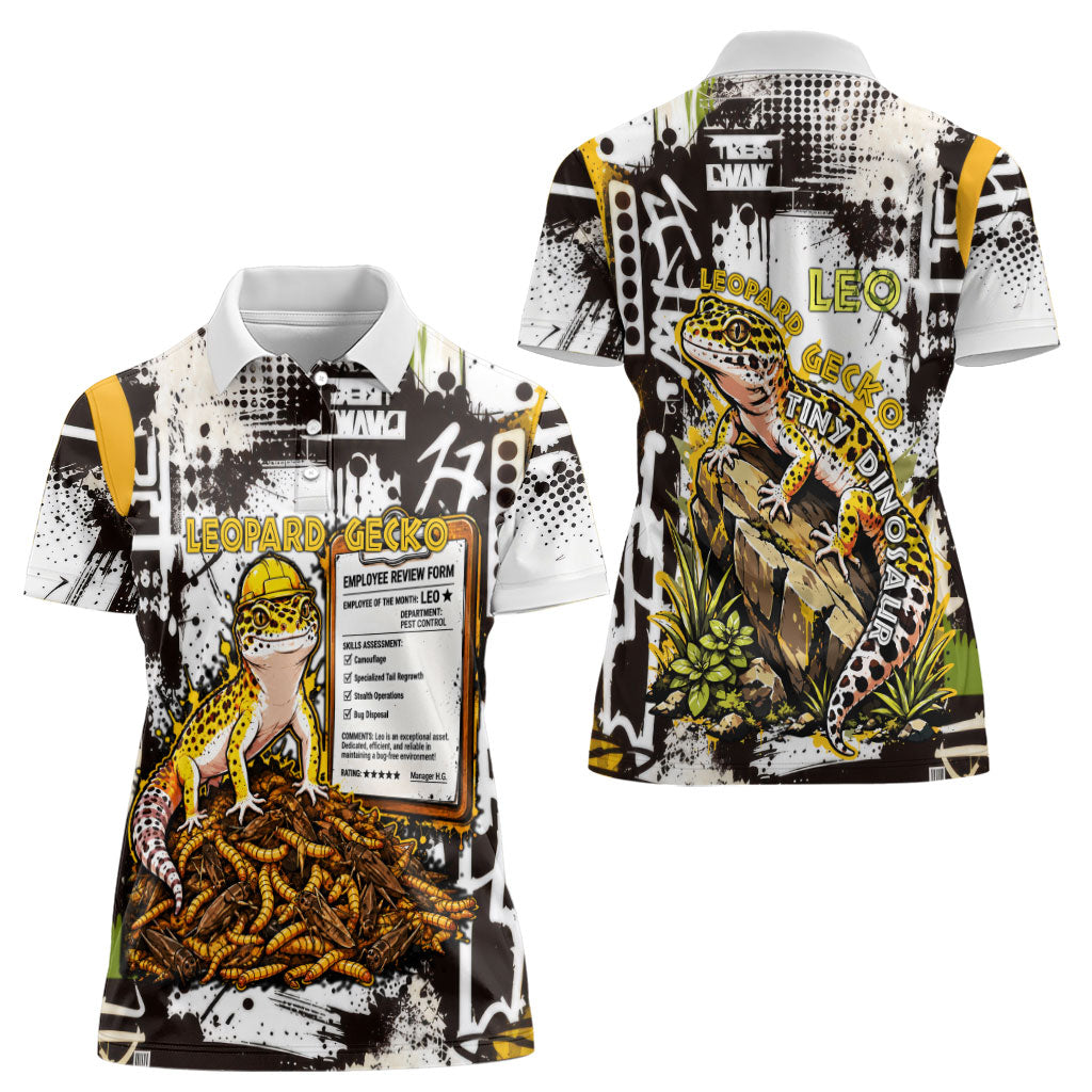 Leopard Gecko Women Polo Shirt Tiny Dinosaur Department Funny Pest Control Graffiti