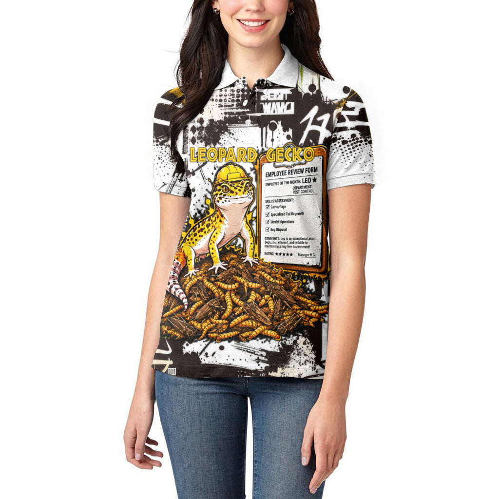 Leopard Gecko Women Polo Shirt Tiny Dinosaur Department Funny Pest Control Graffiti
