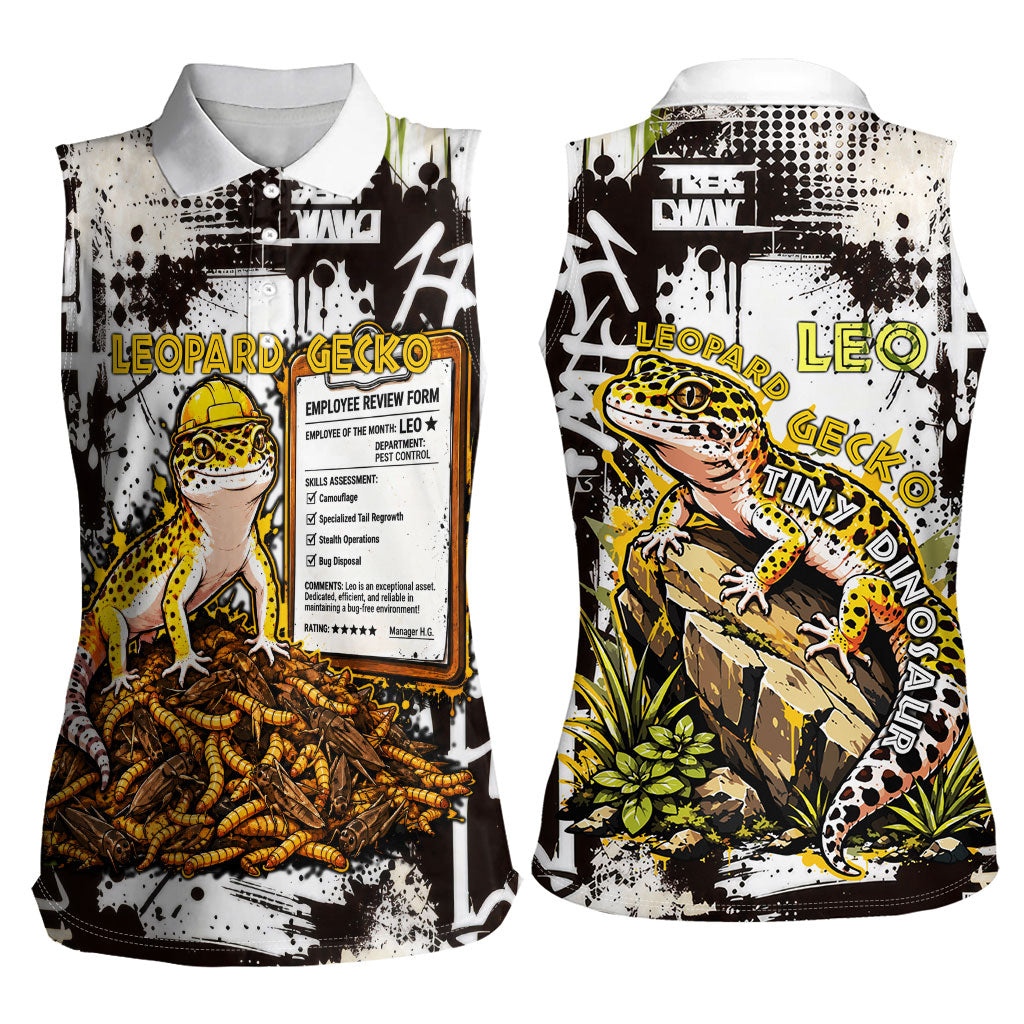 Leopard Gecko Women Sleeveless Polo Shirt Tiny Dinosaur Department Funny Pest Control Graffiti