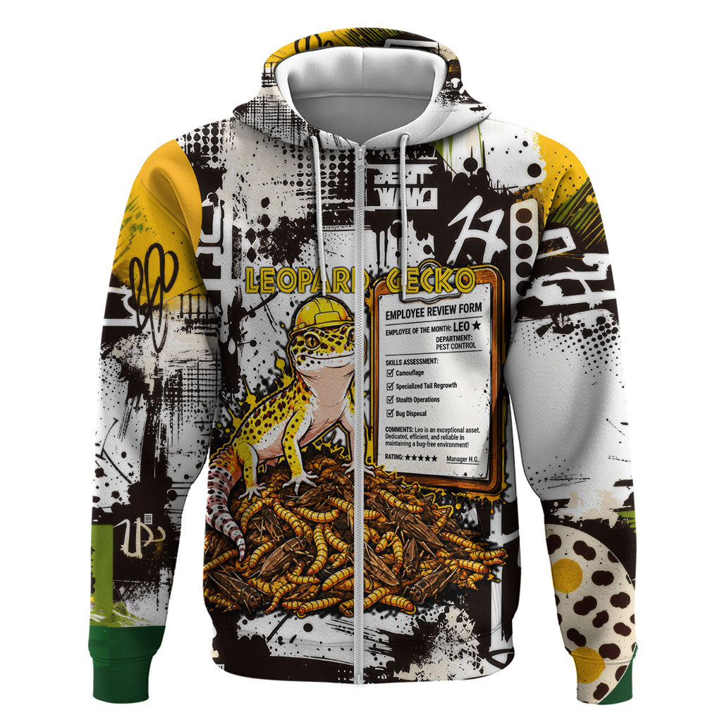 Leopard Gecko Zip Hoodie Tiny Dinosaur Department Funny Pest Control Graffiti
