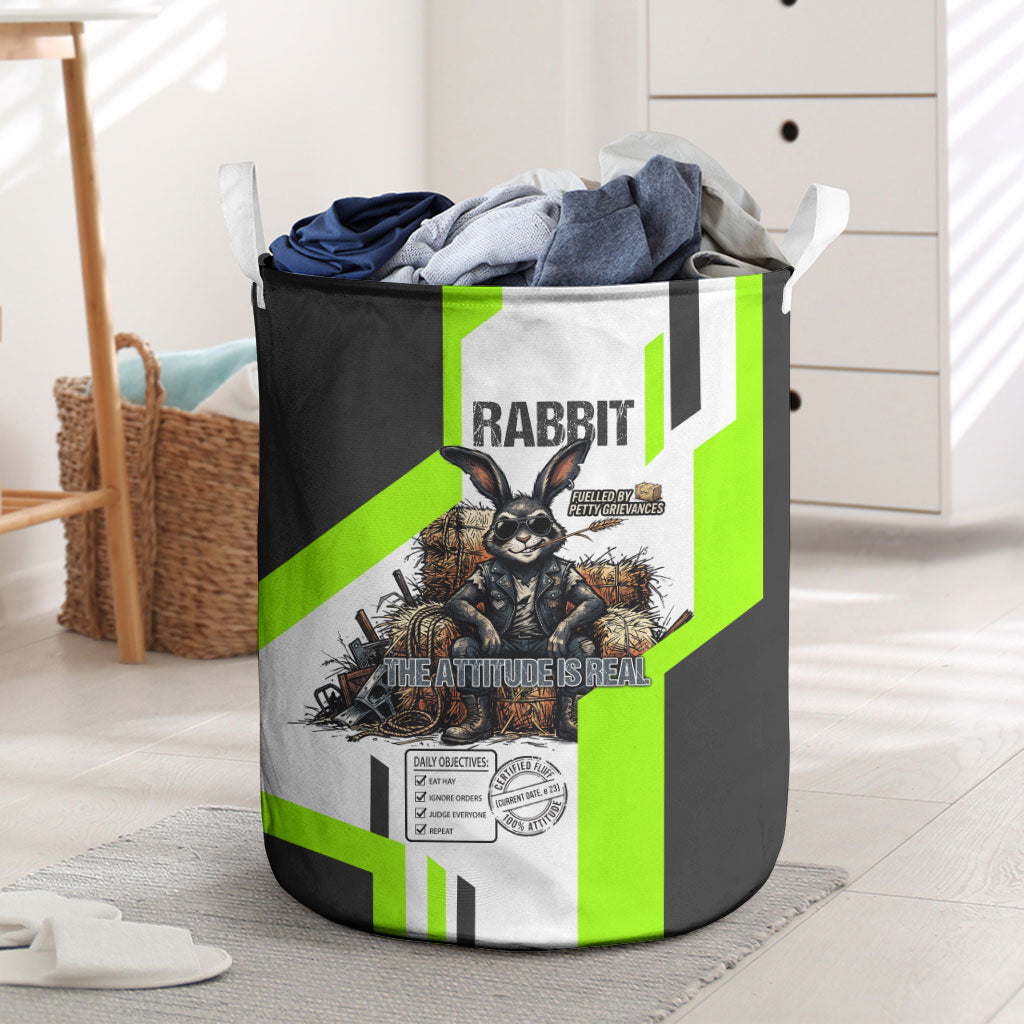Rabbit Powered By Hay And Attitude Laundry Basket Funny Sarcastic Bunny Diagram Graphic Art