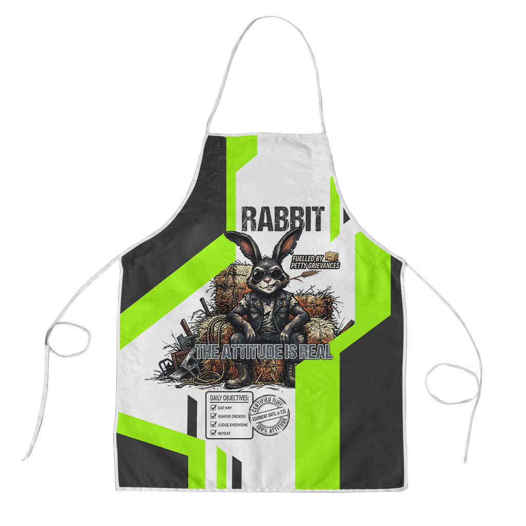 Rabbit Powered By Hay And Attitude Apron Funny Sarcastic Bunny Diagram Graphic Art