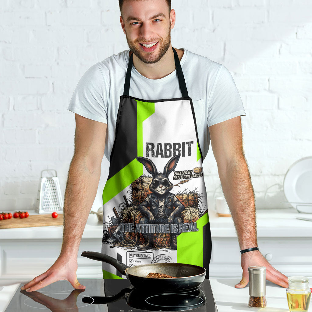 Rabbit Powered By Hay And Attitude Apron Funny Sarcastic Bunny Diagram Graphic Art