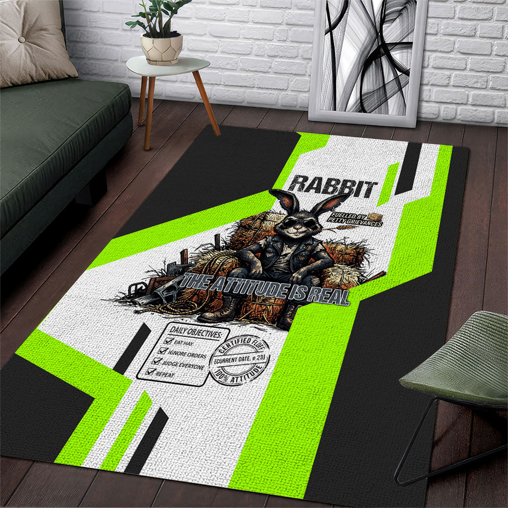 Rabbit Powered By Hay And Attitude Area Rug Funny Sarcastic Bunny Diagram Graphic Art