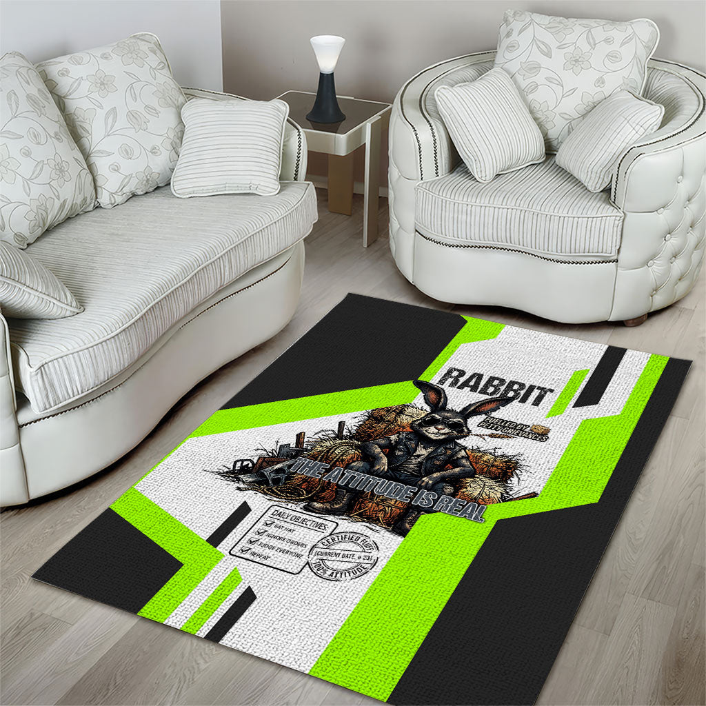 Rabbit Powered By Hay And Attitude Area Rug Funny Sarcastic Bunny Diagram Graphic Art