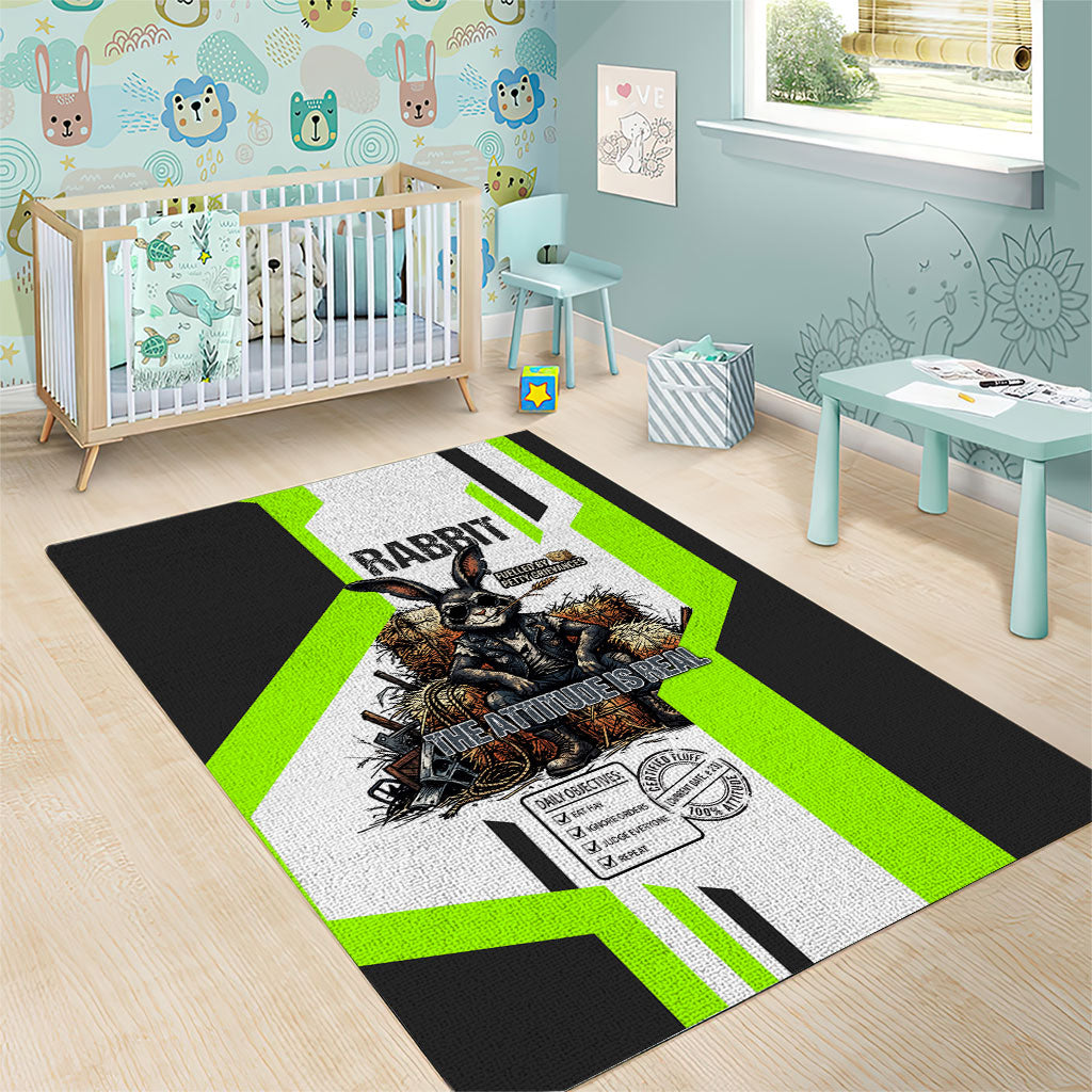 Rabbit Powered By Hay And Attitude Area Rug Funny Sarcastic Bunny Diagram Graphic Art